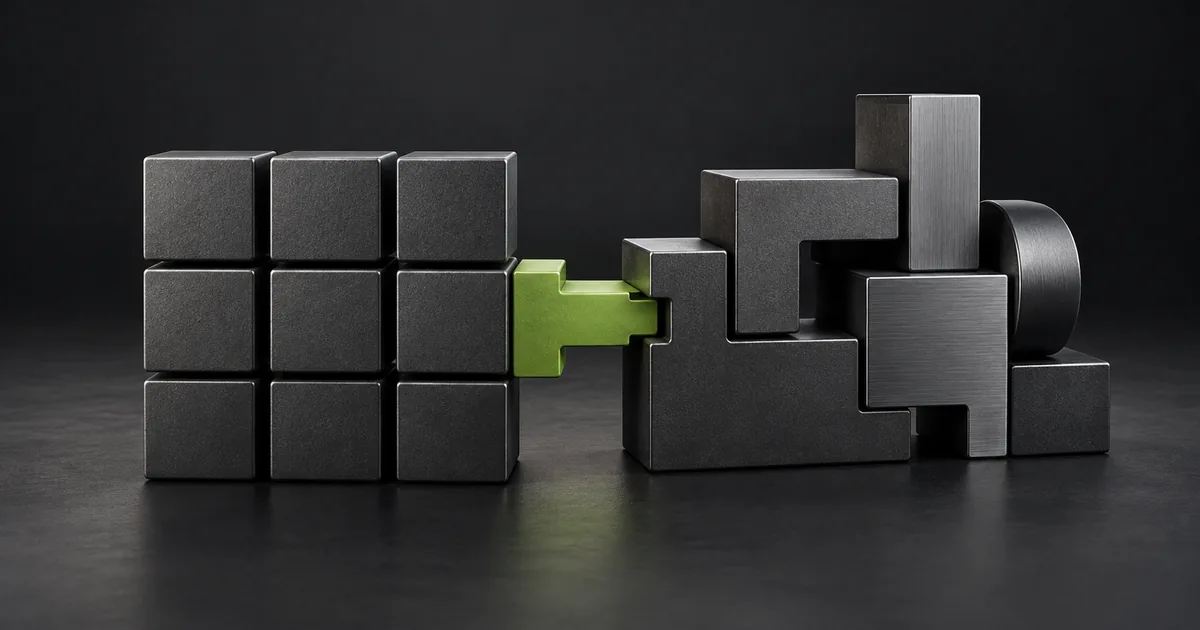 Standard graphite modules joined by a lime connector to a purpose-built interlocking assembly